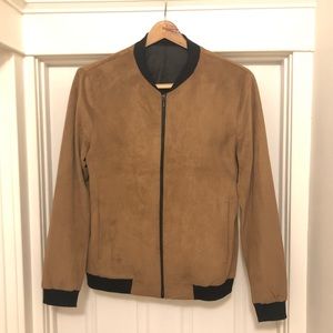 Topman Tan suede style bomber jacket